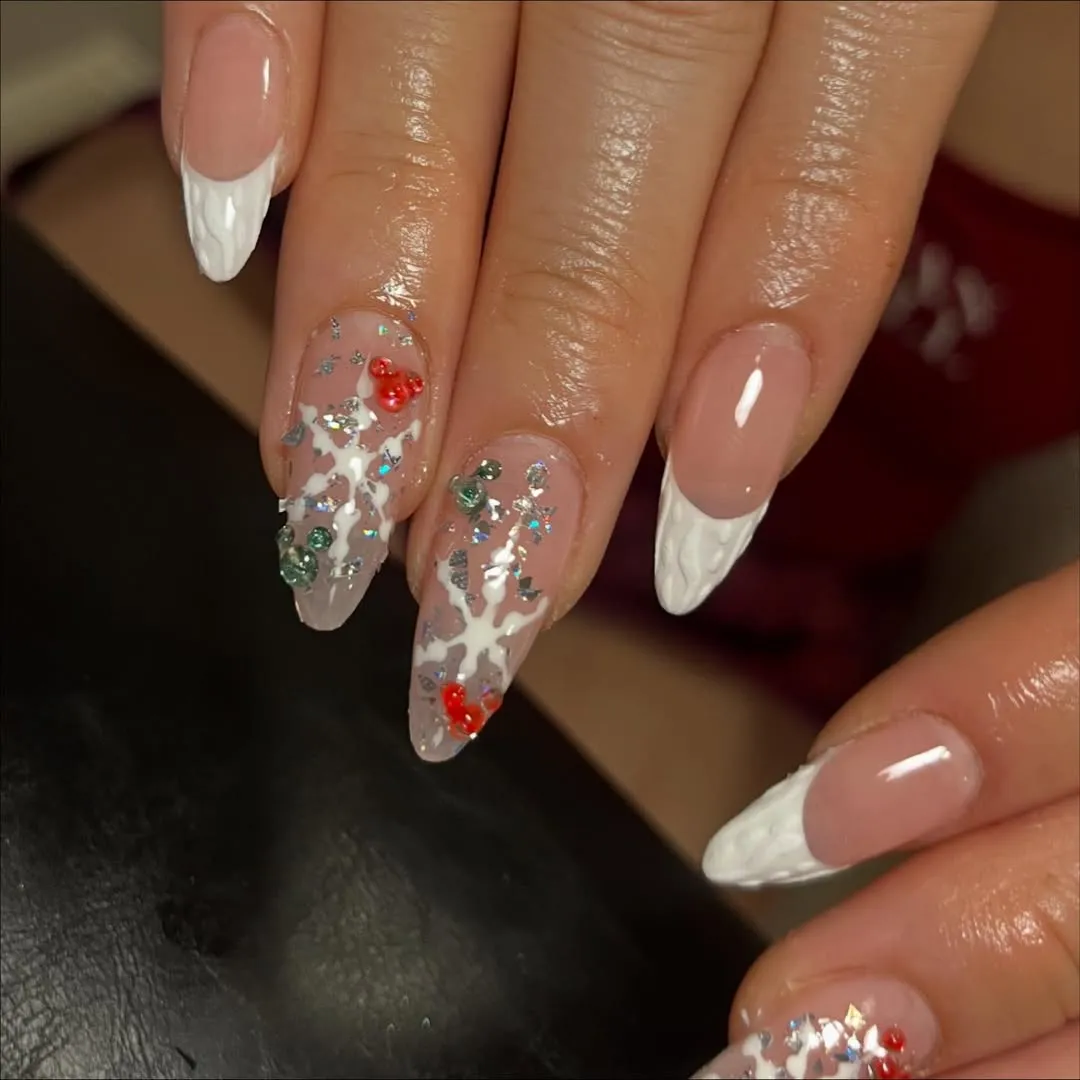 Sweater french tips with snowflake and Mickey Mouse 3D designs