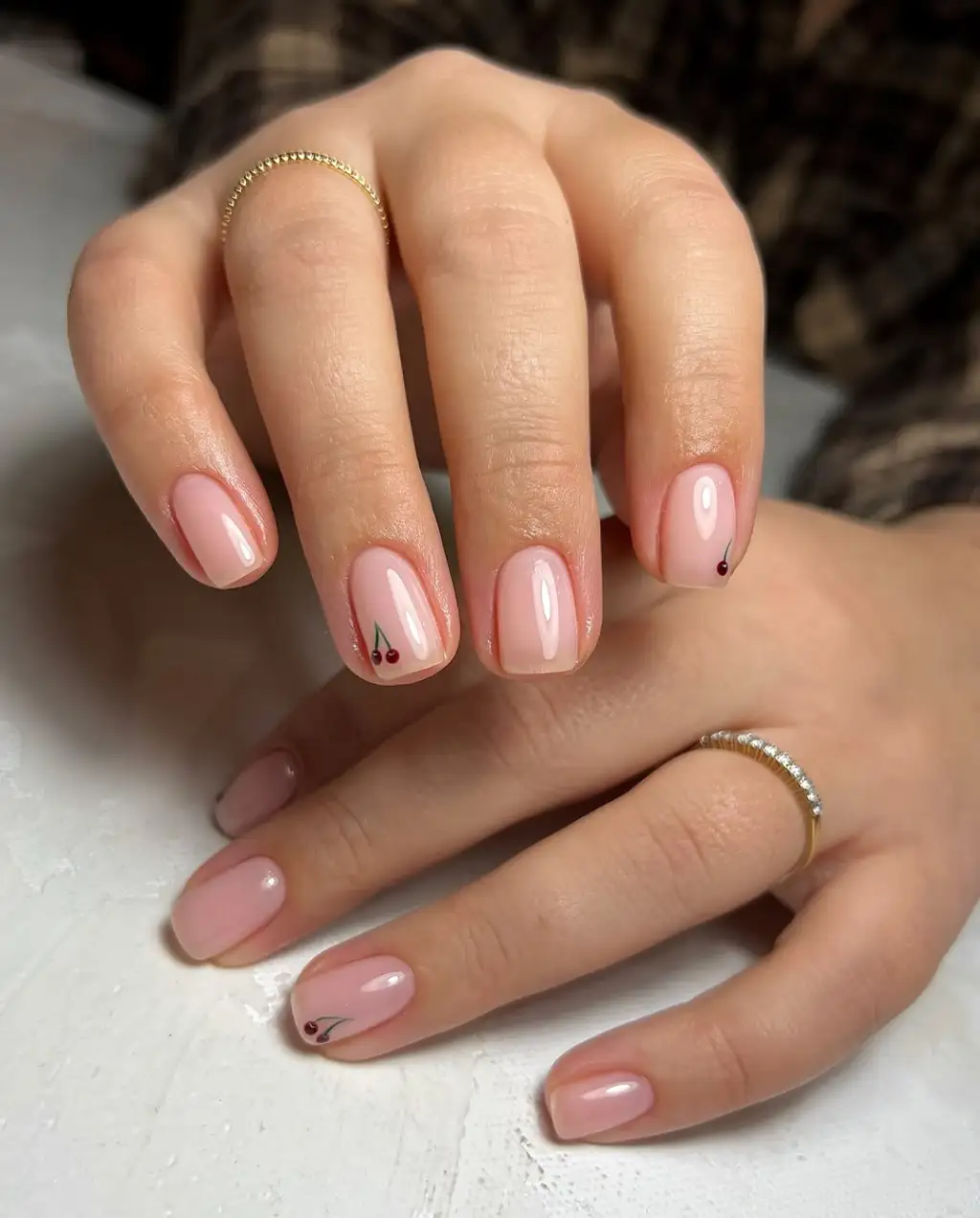 minimalist nails with simple cherry designs