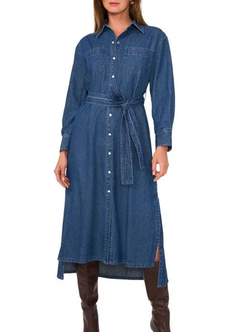 1.State Women's Long-Sleeve Cotton Denim Midi Shirtdress
