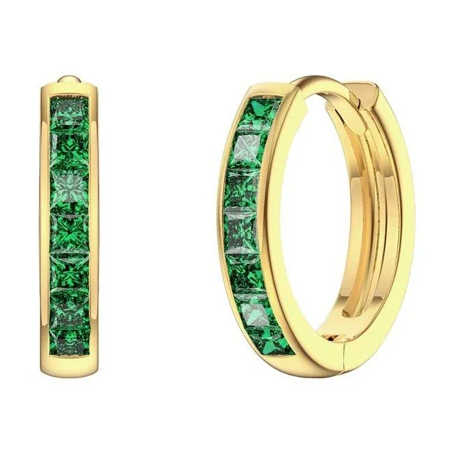 18K Gold Vermeil Princess Emerald Hoop Earrings