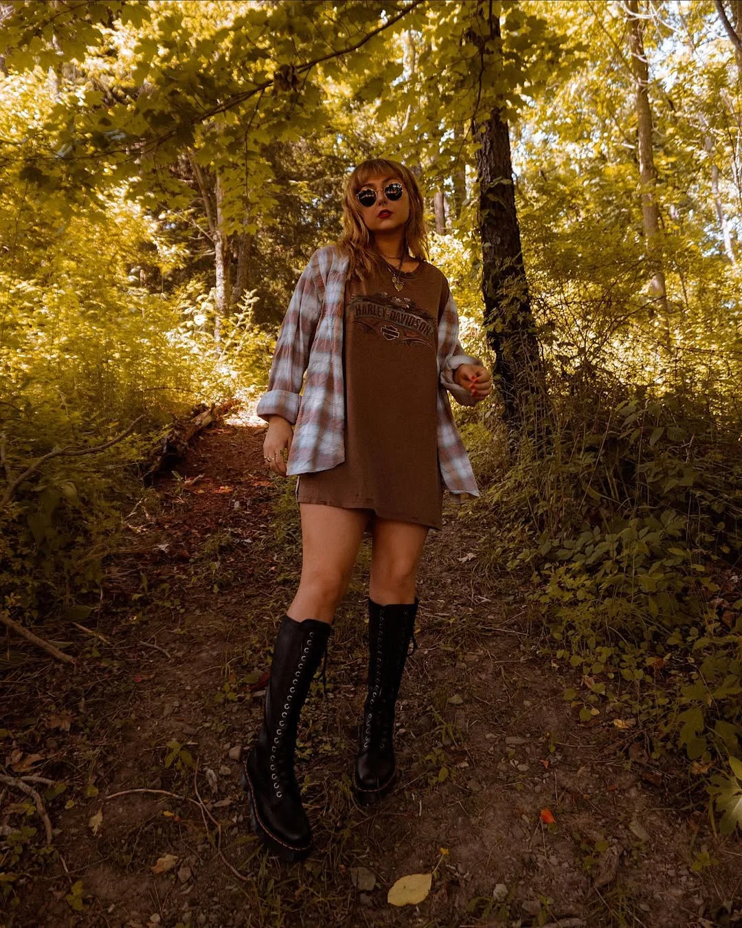 90s Harley Davidson T-Shirt Dress With Combat Boots