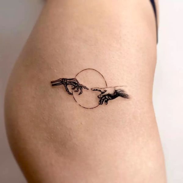 Creation of Adam small hip tattoo by @andy_g.art