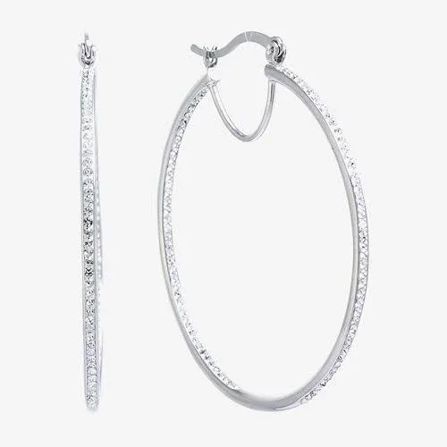 accessory Belk Silverworks Women's 50mm Round Crystal Hoop Earrings JCPenney $17.01