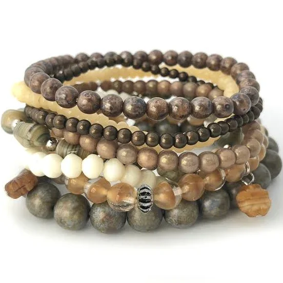 accessory Earthy Multistrand Elastic Beaded Bracelet Etsy - nloiscrafts $25