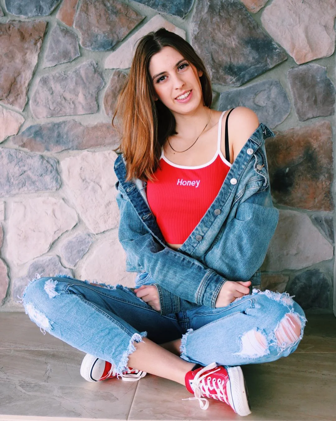 All Denim With Red Accents Outfit