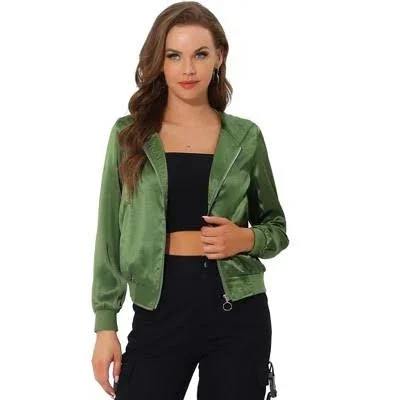 Allegra K Women's Casual Satin Bomber Jacket