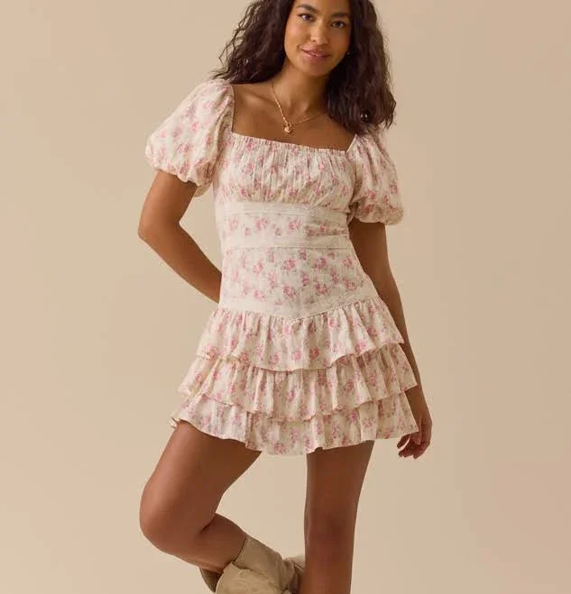 Altar'd State Emerick Puff Sleeve Floral Mini Dress
