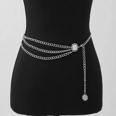 Anna-Kaci Women's Layered Chain Waist Belt with Triple Draped Links