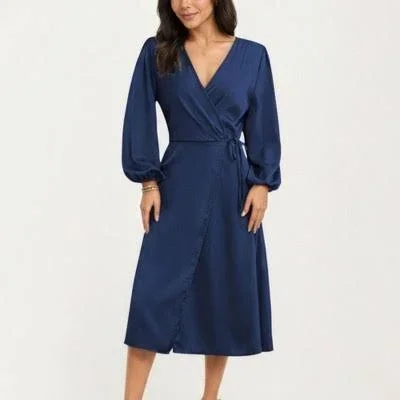 Anna-Kaci Women's Long Sleeve Wrap Midi Dress