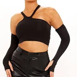 Asymmetric Cut Out Crop Top with Sleeves