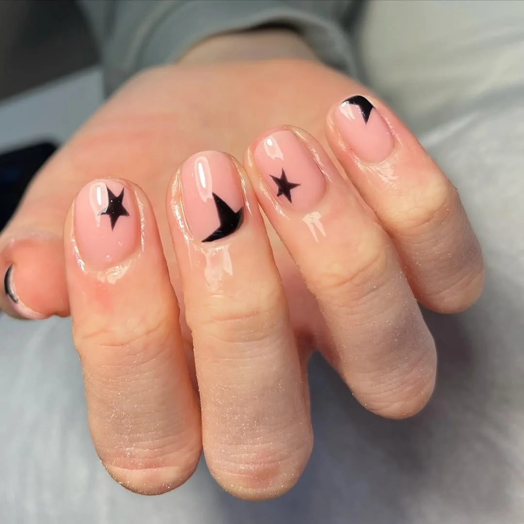 Baby Pink Star and Moon Accent Nails