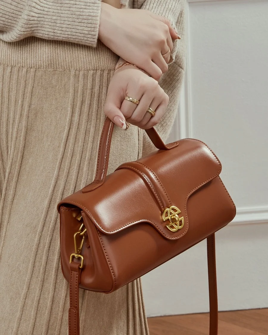 bag Genuine Leather Top-Handle Bag with Signature Gilded Lock Closure Veloisse Bags $148