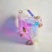 bag Shoulder Bag Holographic Vinyl Purse Y2K Rainbow Iridescent Handbag Chain Strap Festival Statement Piece Color Shifting Design Vegan Etsy $93.5