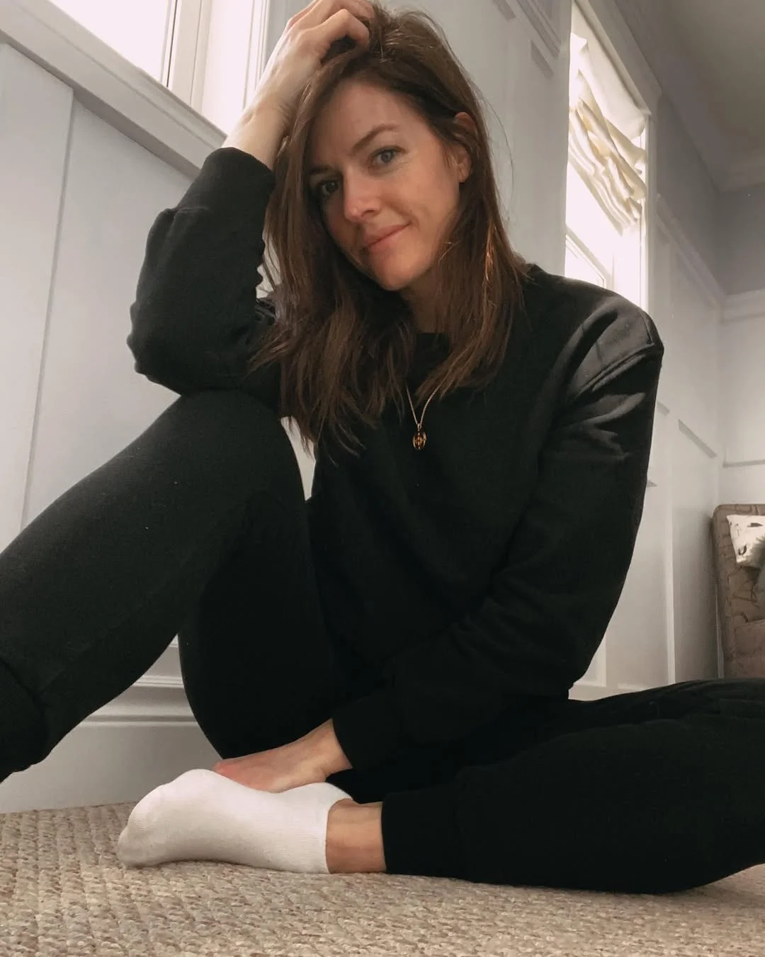 Black Crewneck Sweatshirt And Jogger Lounge Set