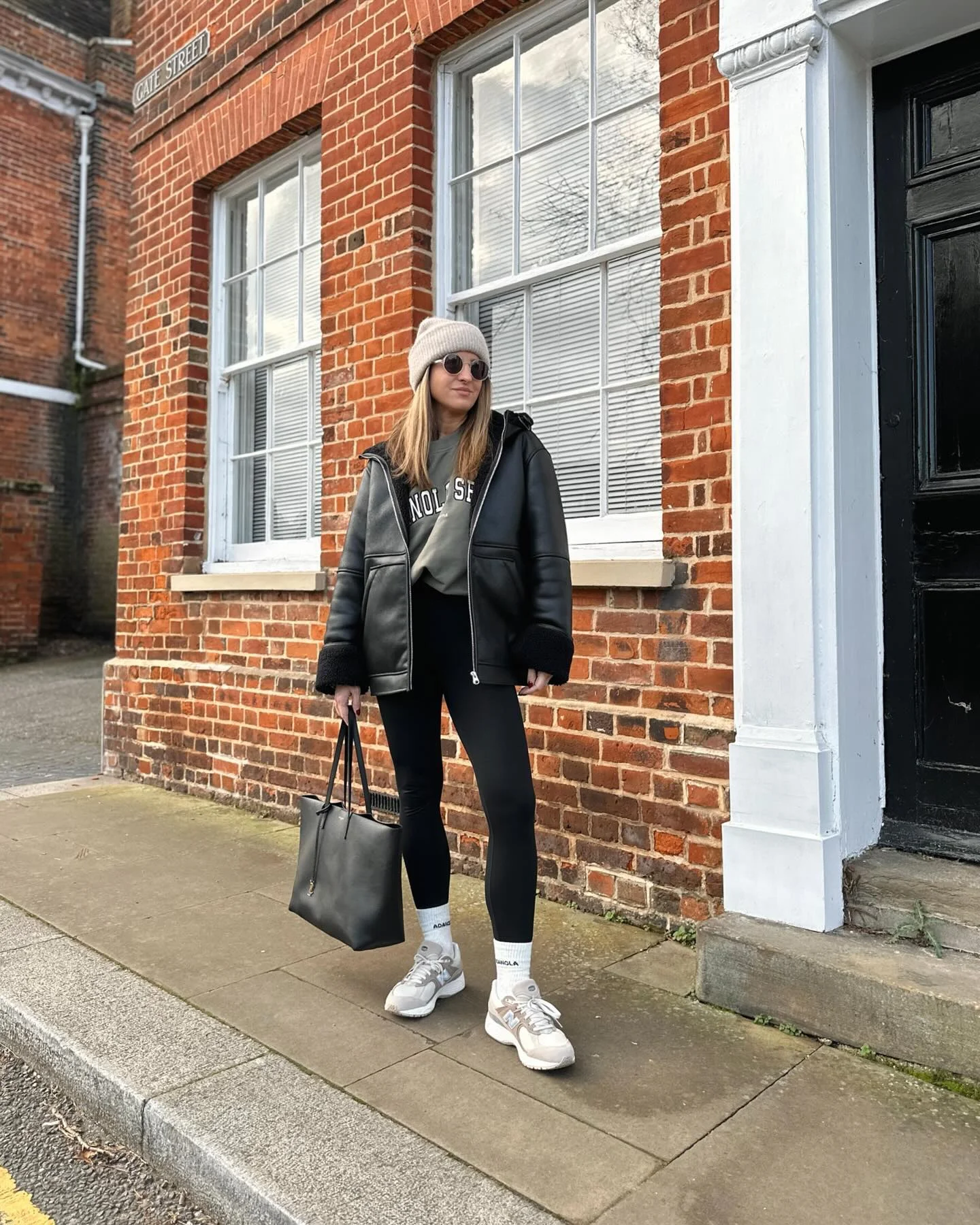 Black Faux Leather Shearling Jacket & Leggings