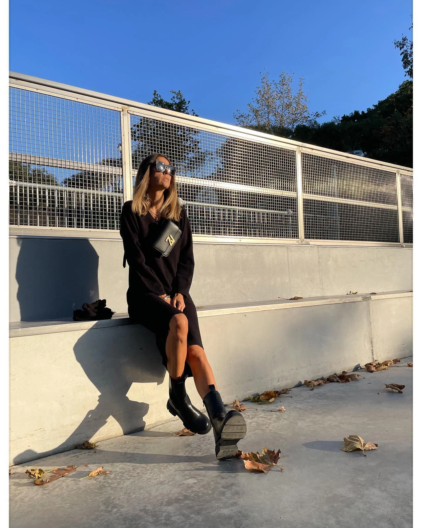 Black Knit Midi Dress With Chunky Boots