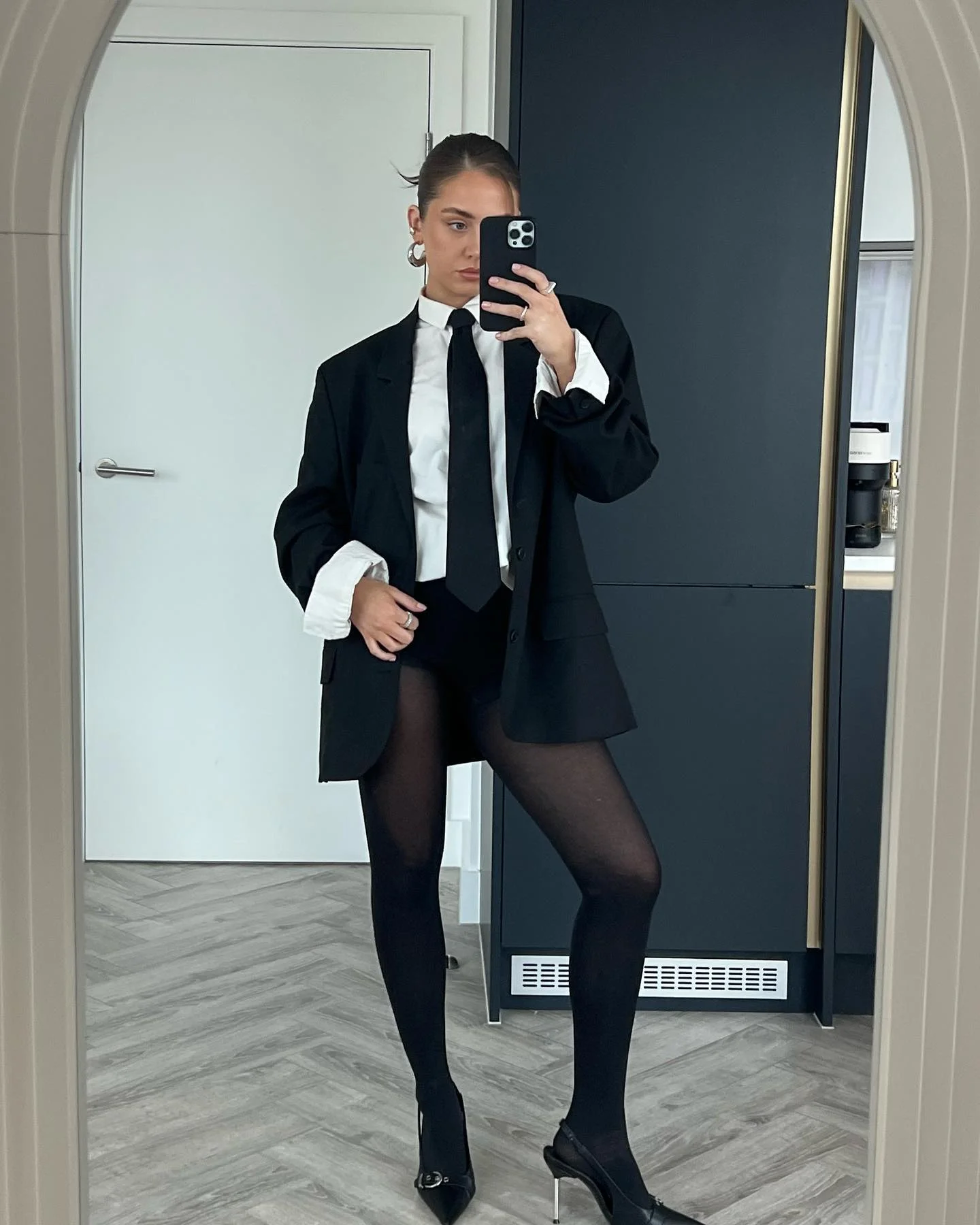 Black Oversized Blazer With White Shirt and Tie