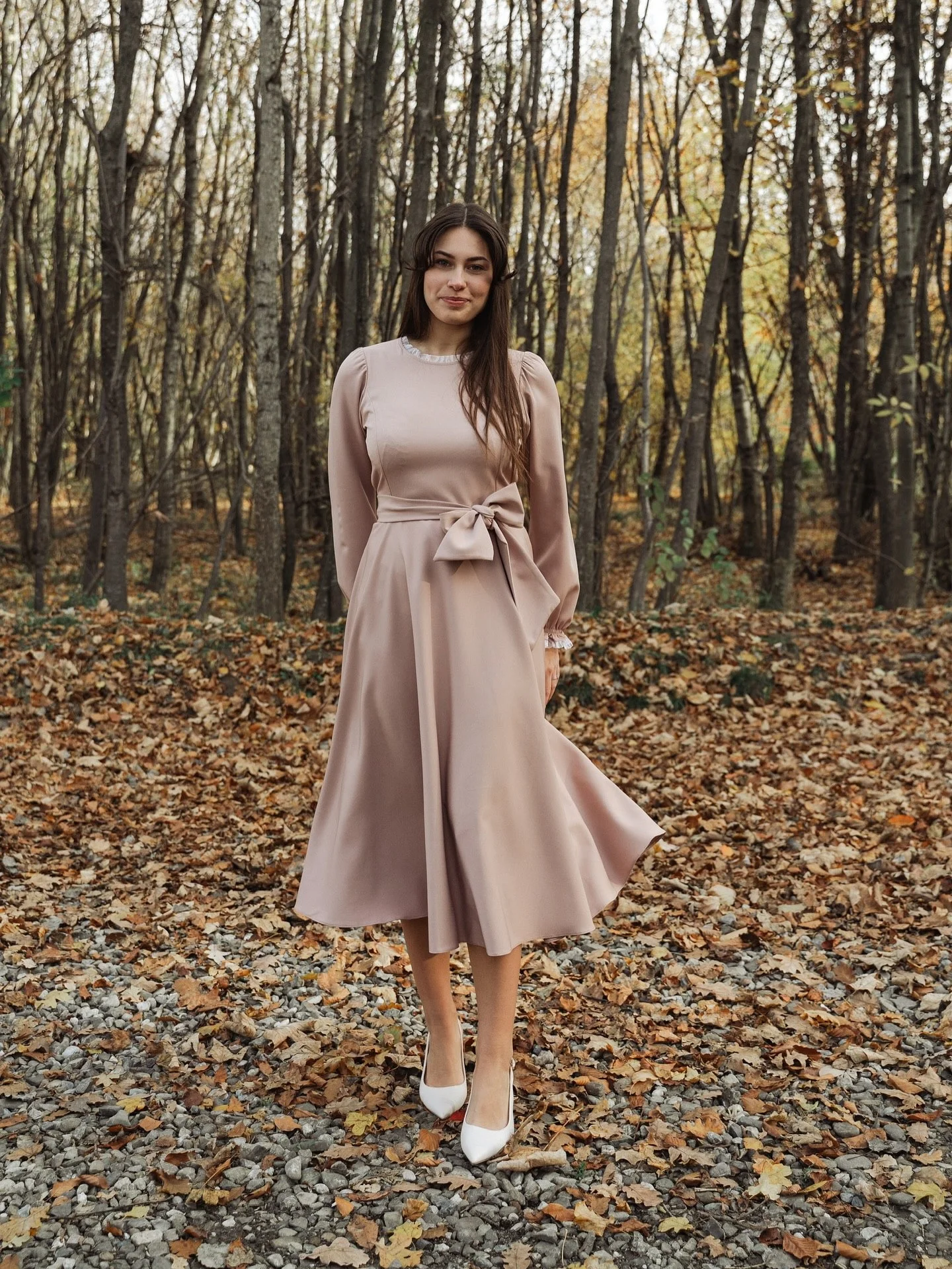 Blush Pink Midi Dress With Bow Detail