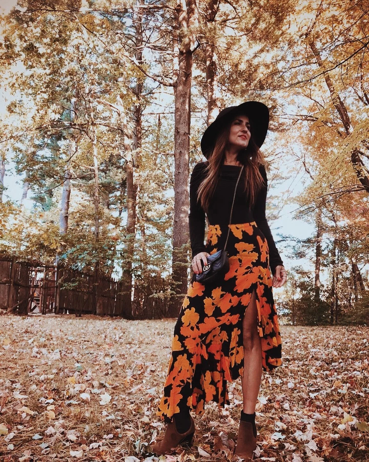 Bold Floral Maxi Skirt With Ankle Boots