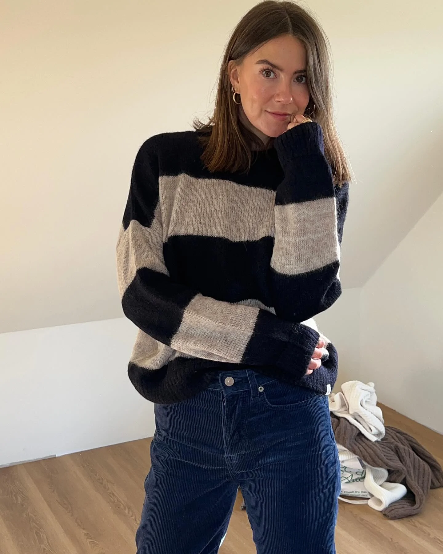 Bold Striped Sweater With Navy Corduroy Pants