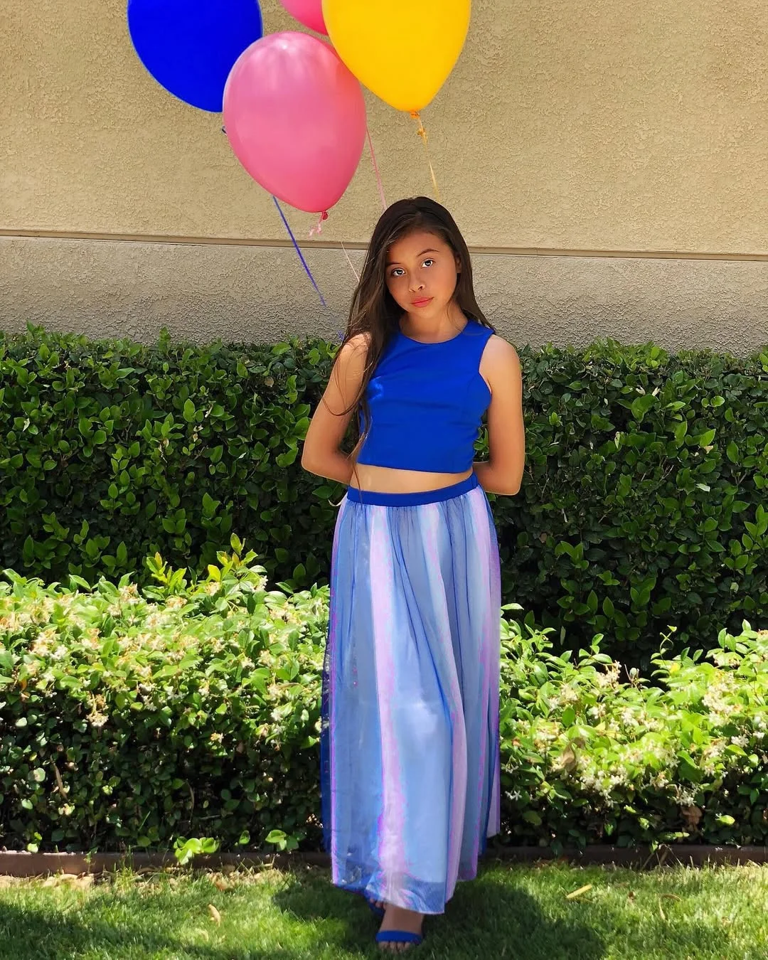 Bright Blue Crop Top With Iridescent Maxi Skirt