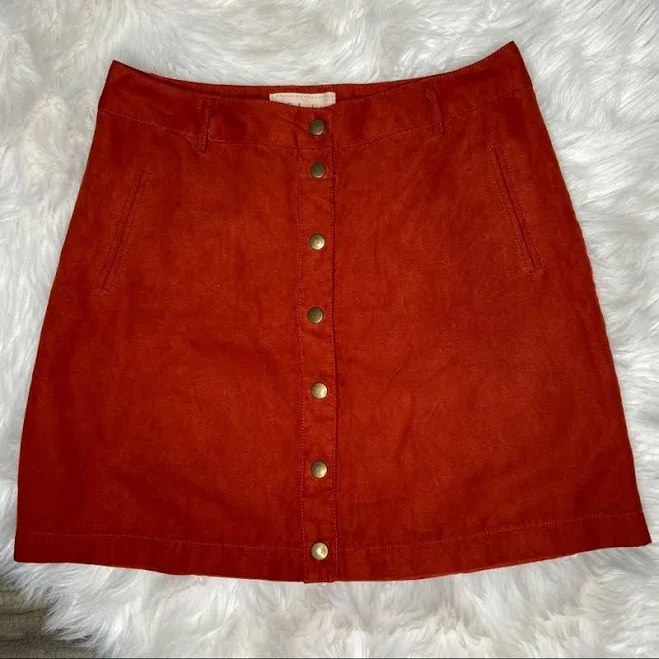 Calendar Suede Mini A-Line Button Down Skirt