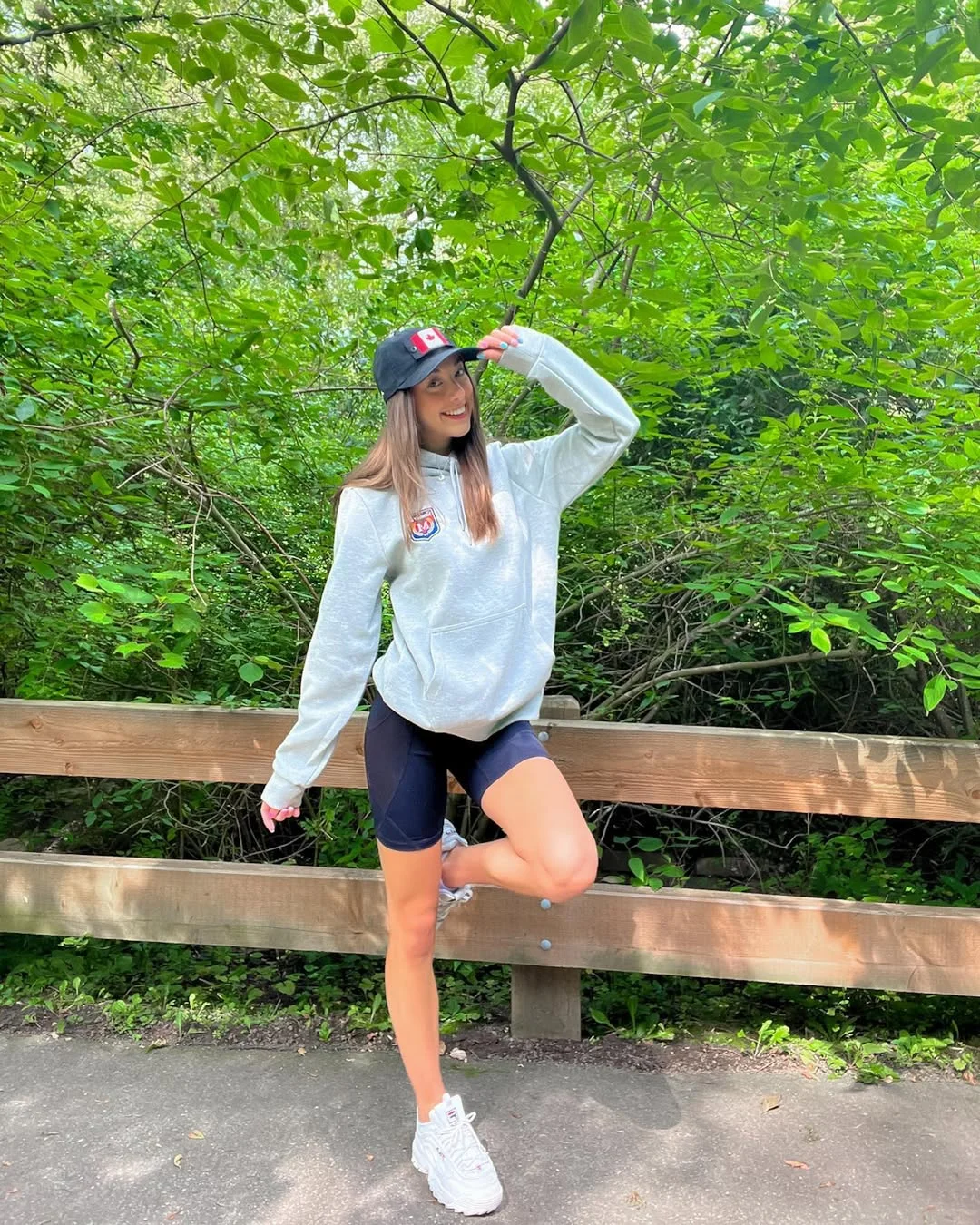 Casual Grey Hoodie With Biker Shorts Athleisure Look