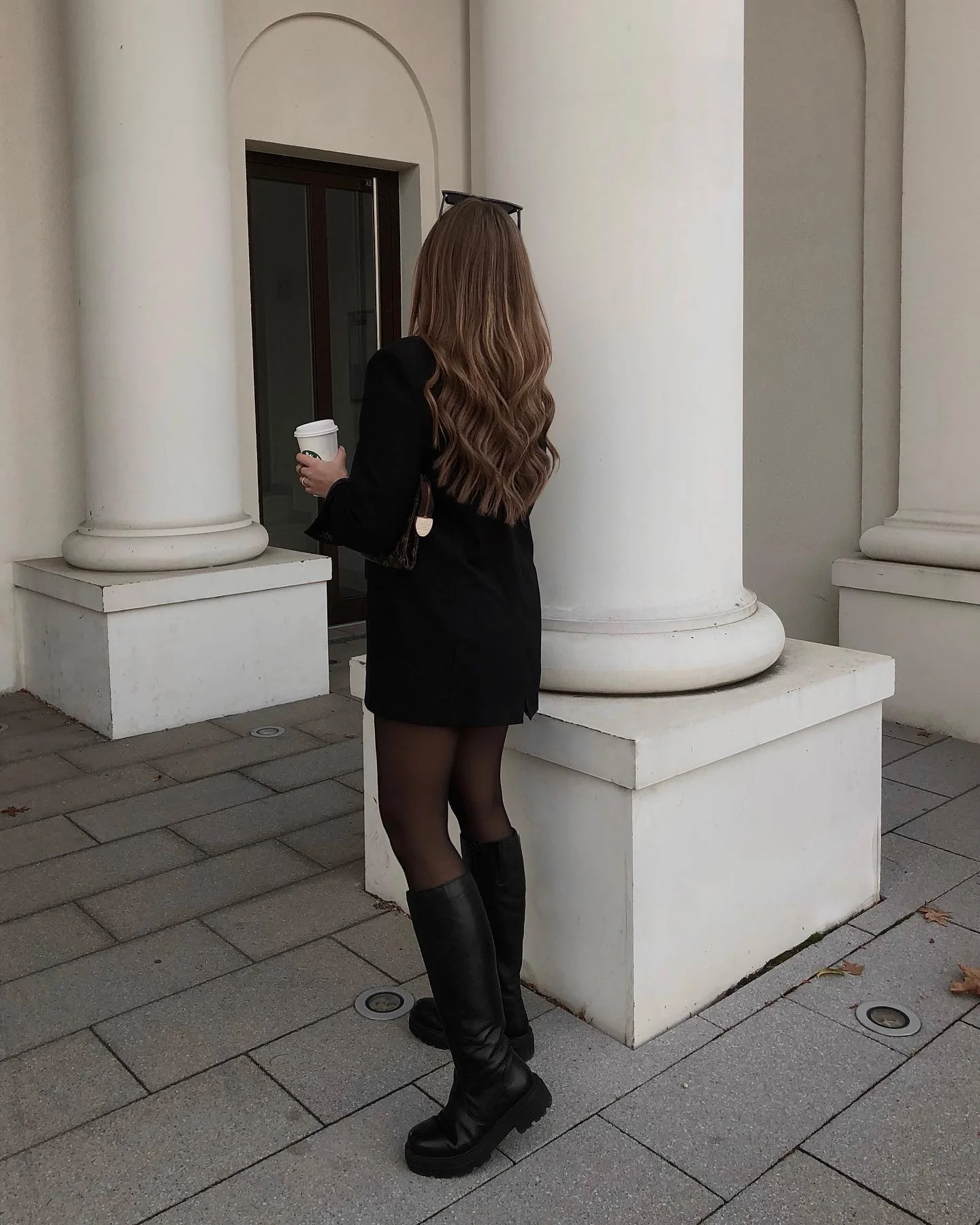 Chic Black Blazer Dress With Knee-High Boots