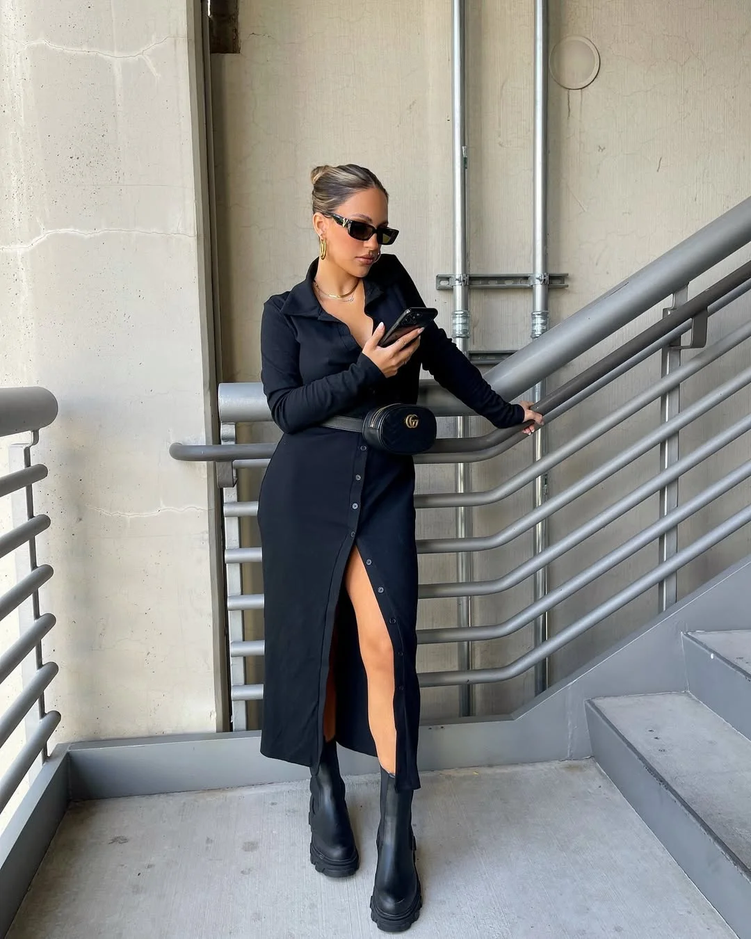 Chic Black Shirt Dress & Chunky Boots