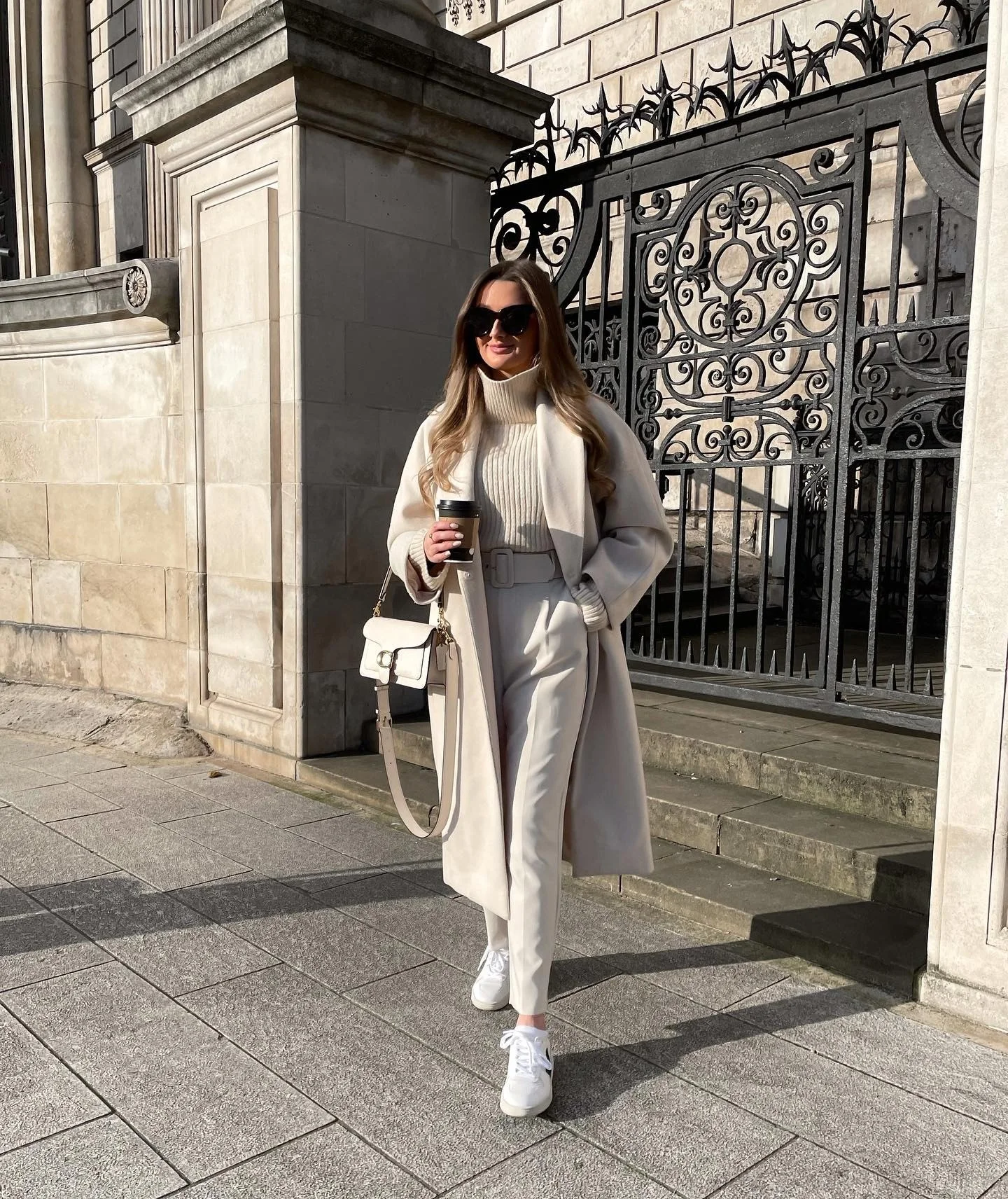 Chic Cream Monochromatic Midi Coat Look