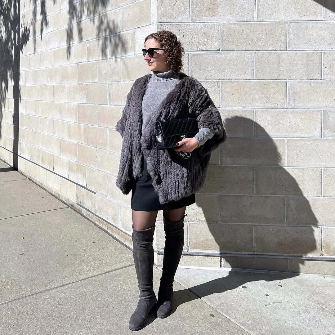 Chic Grey Turtleneck With Over-The-Knee Boots