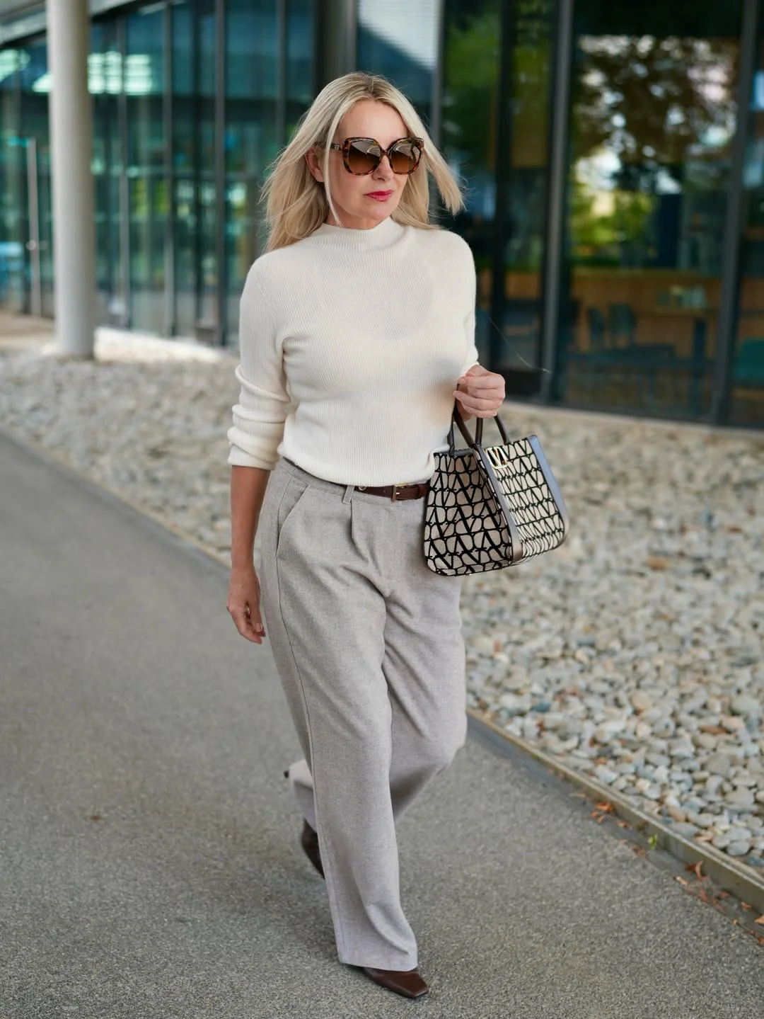 Chic Mock Neck Sweater and Wide Leg Trouser Office Look