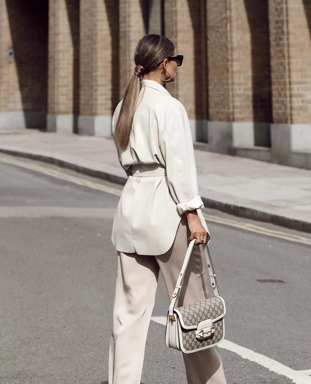 Chic Neutral Toned Wide Leg Trouser Outfit