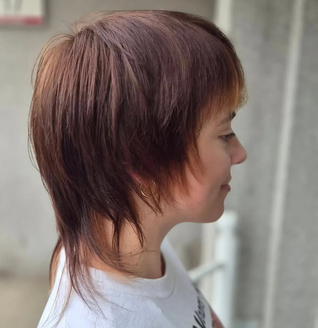 Choppy Auburn Wolf Cut With Warm Blonde Accent