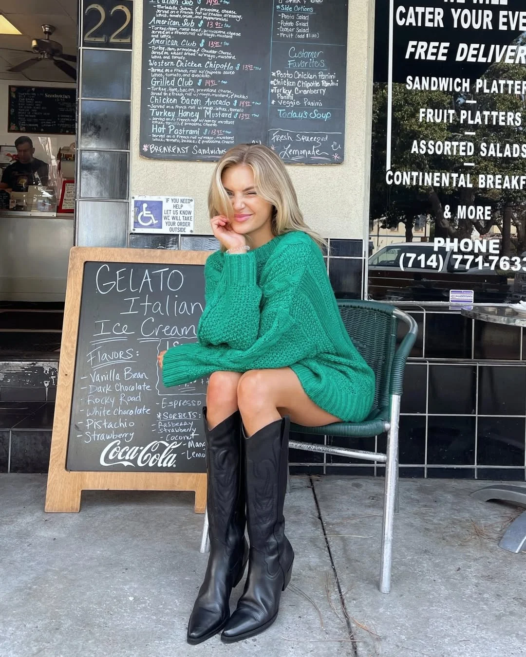 Chunky Knit Sweater Dress With Western Boots