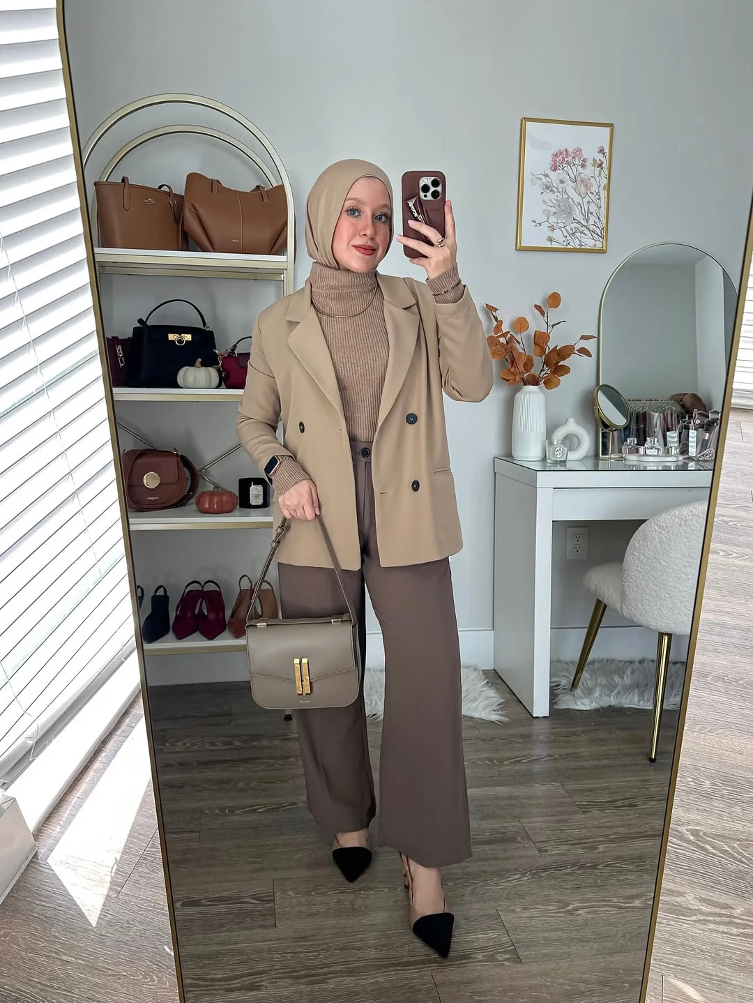 Classic Camel Blazer And Wide Leg Trouser Combo