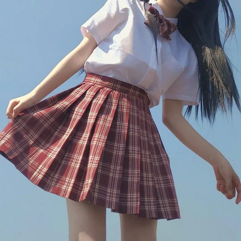 Classic Plaid Skirt And White Shirt School Uniform