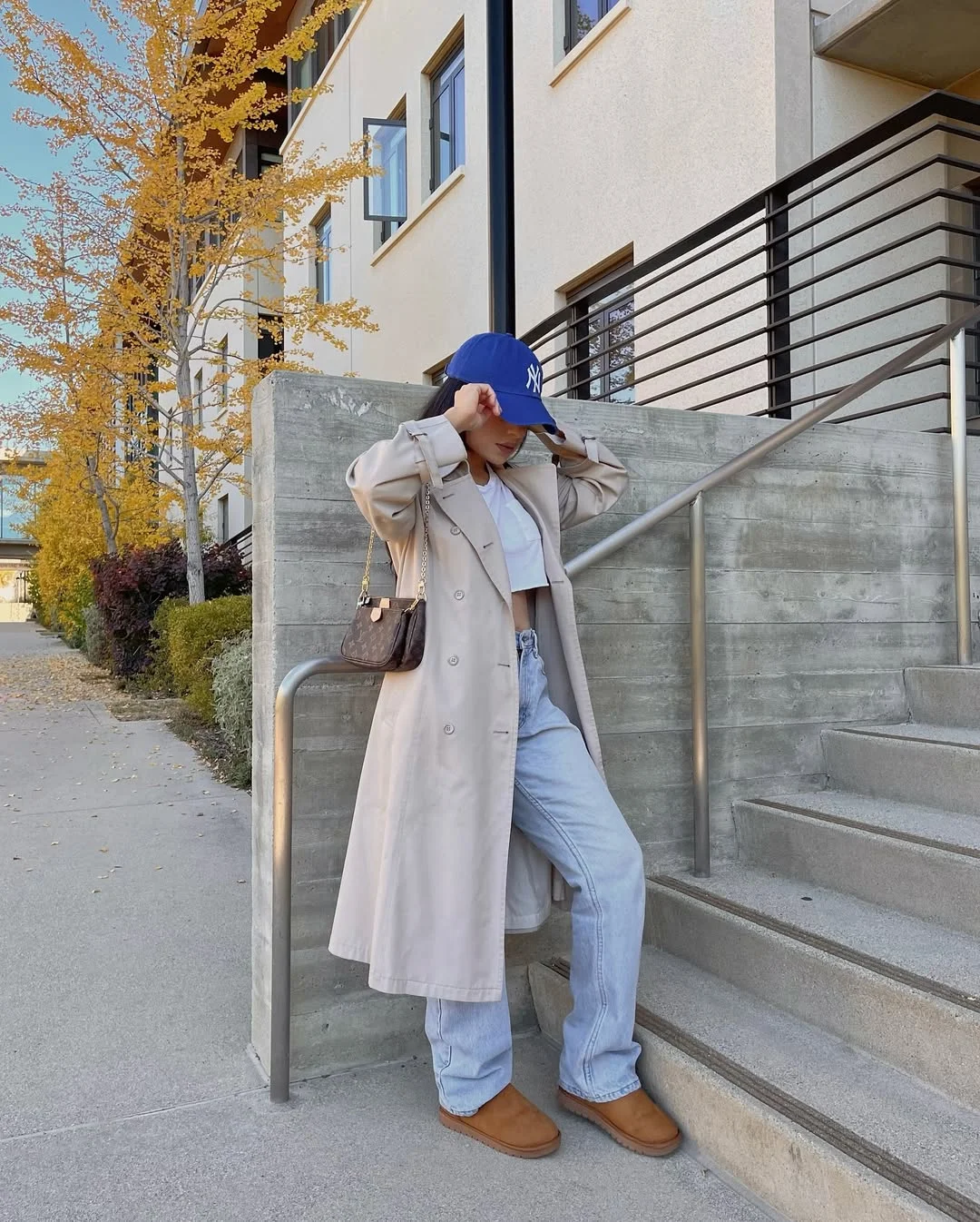 Classic Trench Coat With Light Wash Jeans