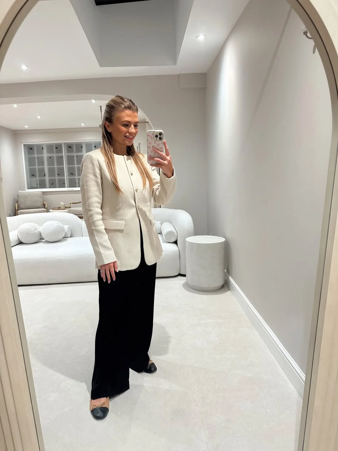 Classic Tweed Blazer With Wide-Leg Trousers Work Ensemble