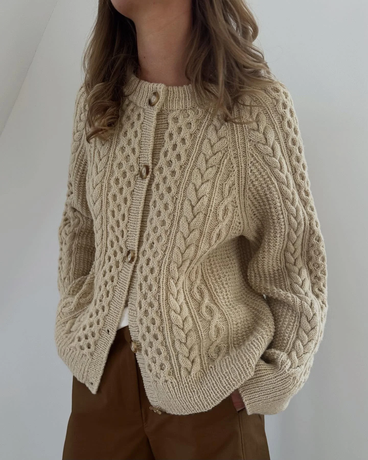 Cozy Cable Knit Cardigan With Chocolate Trousers