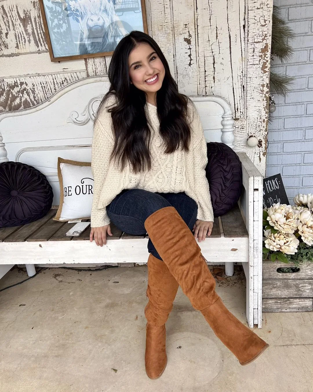 Cozy Cable Knit Sweater With Over The Knee Boots