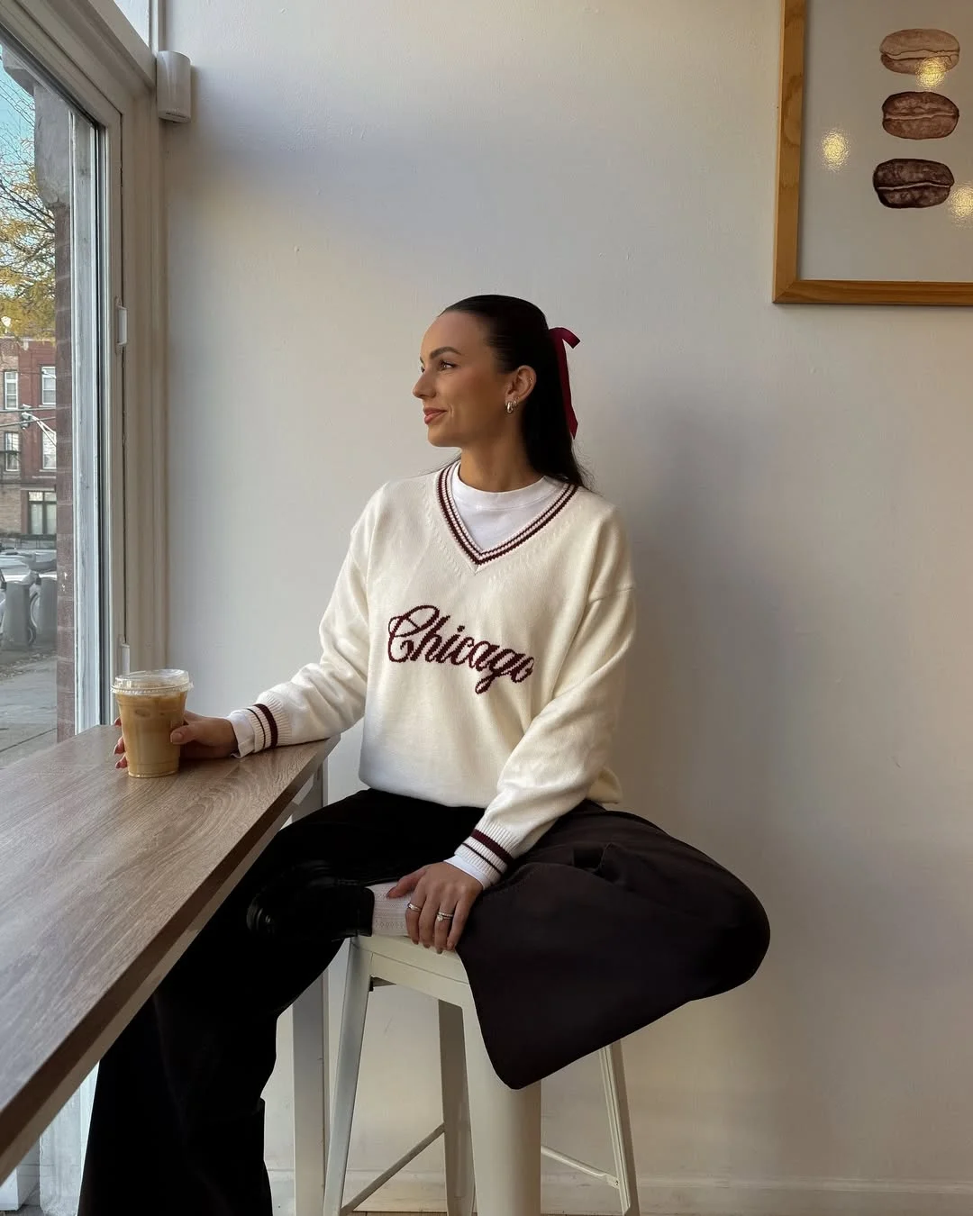Cozy Collegiate V-Neck Sweater With Wide Leg Pants