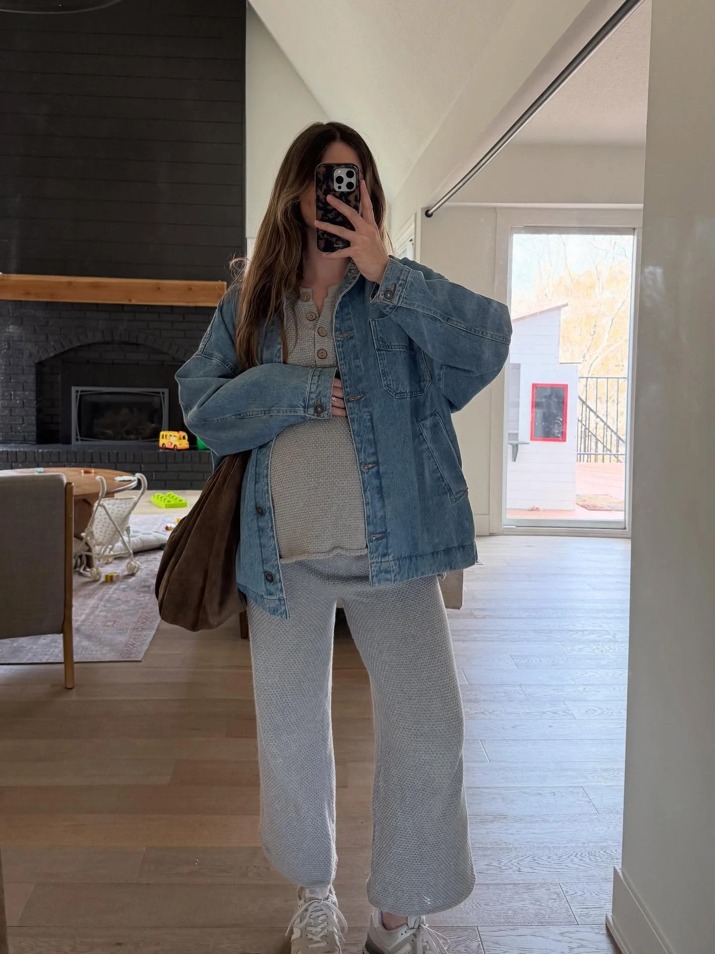Cozy Denim Jacket And Knit Lounge Set Outfit