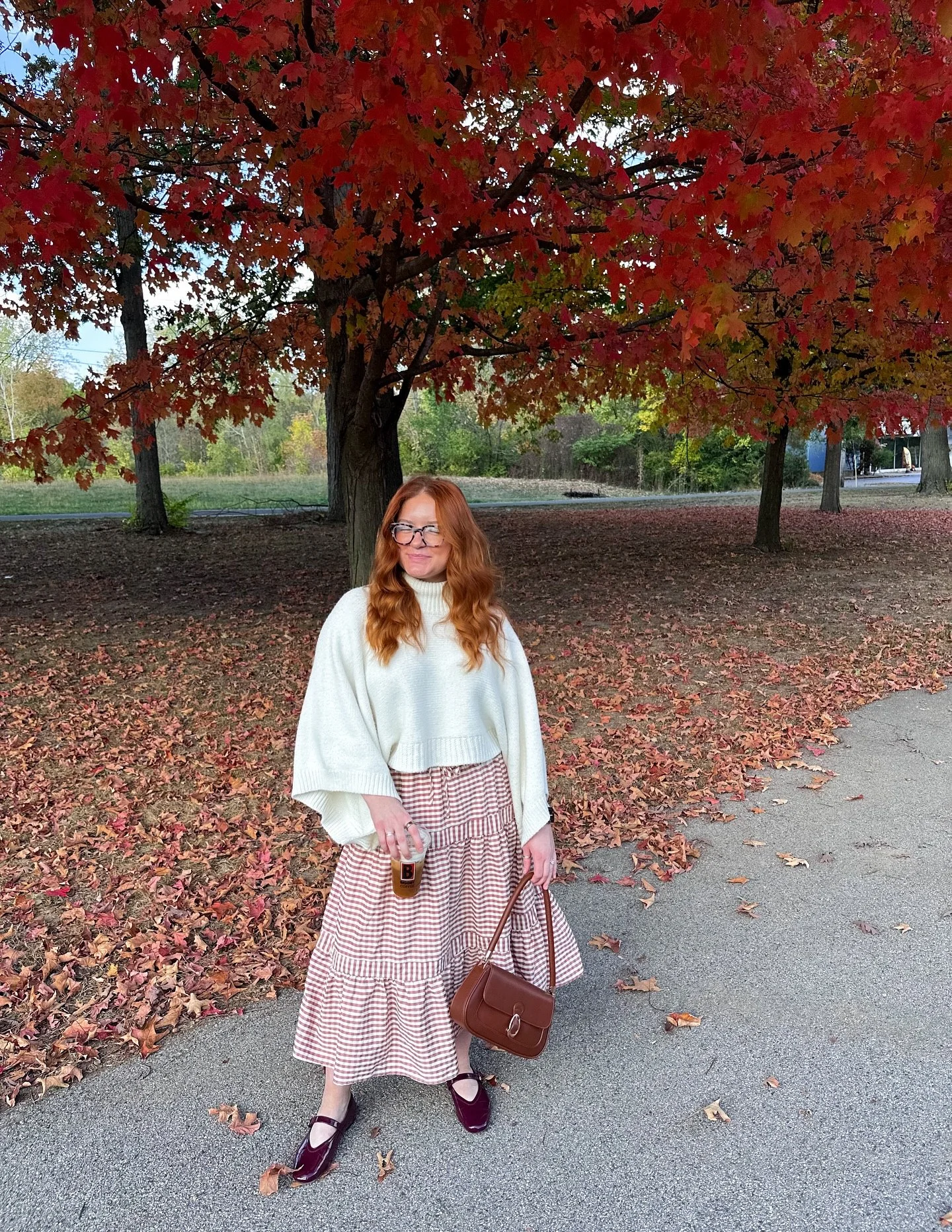 Cozy Knit And Gingham Midi Skirt Fall Look
