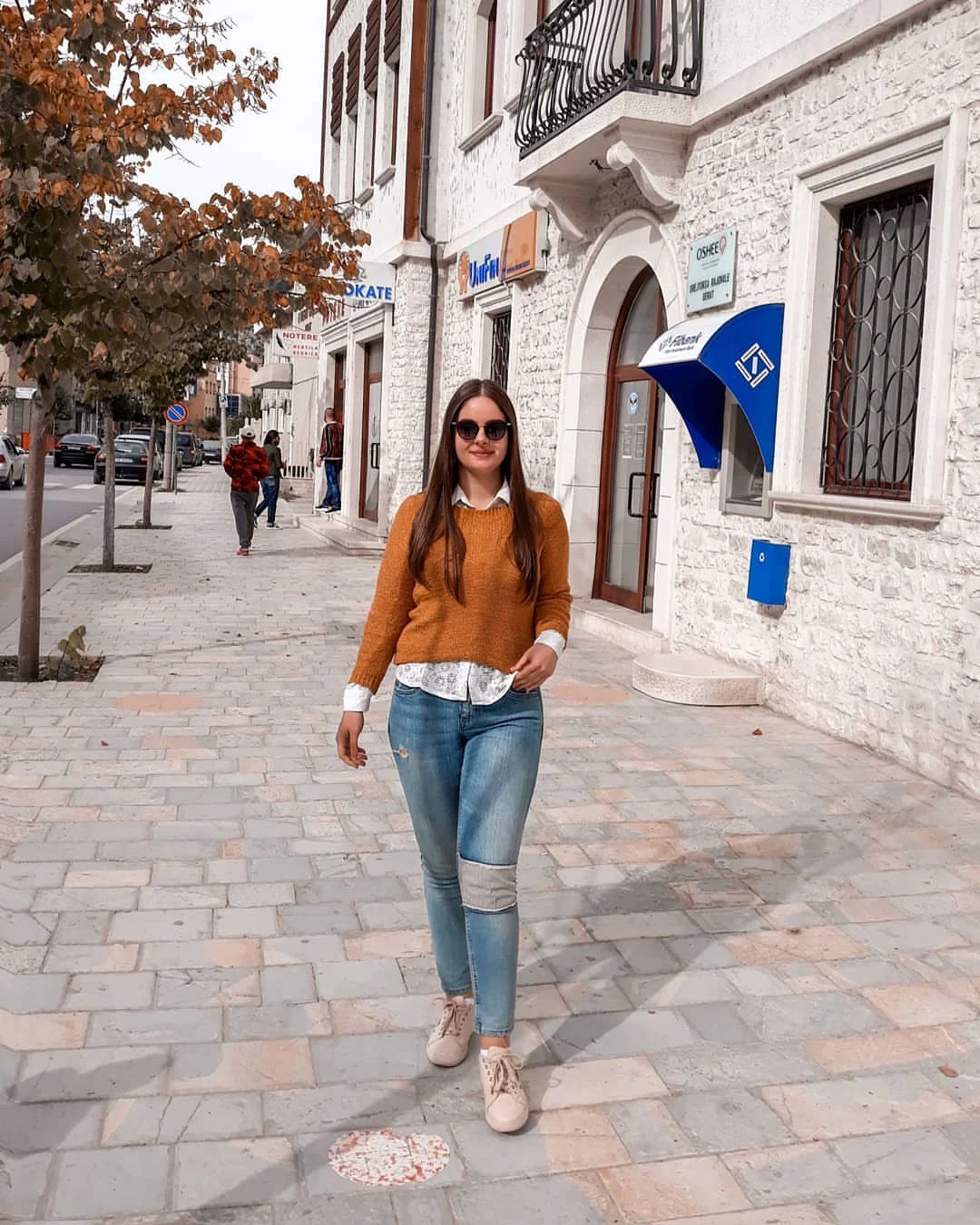 Cozy Knit Layered Over White Shirt With Jeans