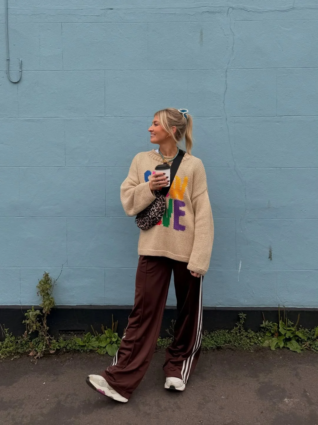 Cozy Knit Sweater With Track Pants Comfort Look