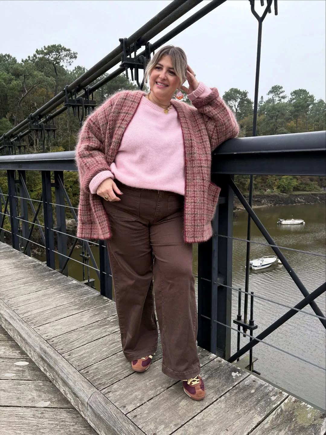 Cozy Pink Sweater And Brown Wide Leg Pants