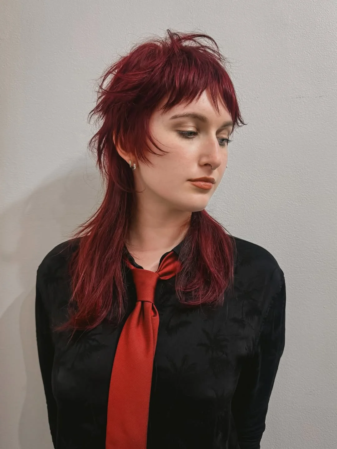 Crimson Red Shag With Wispy Bangs