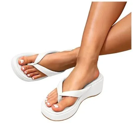Dakaela Chunky Platform Flip Flops Womens Comfortable Arch Support Wedge Thong Sandals with Cushioned Footbed and Durable Sole White Size 7.5, Women's