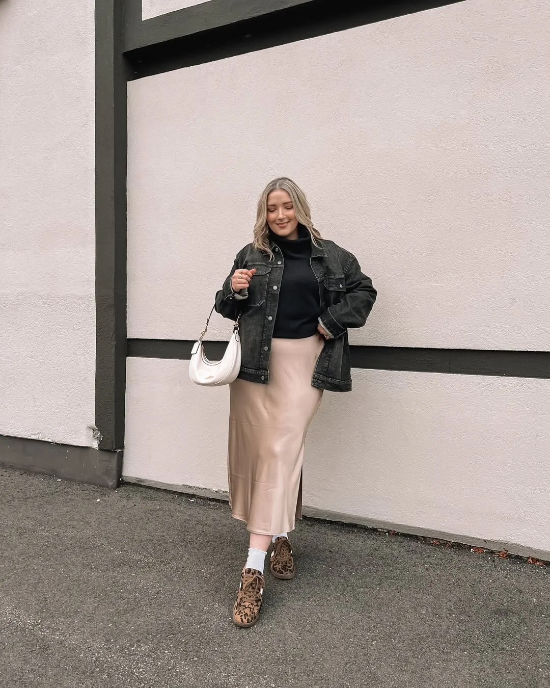 Denim Jacket And Satin Midi Skirt Casual Cool
